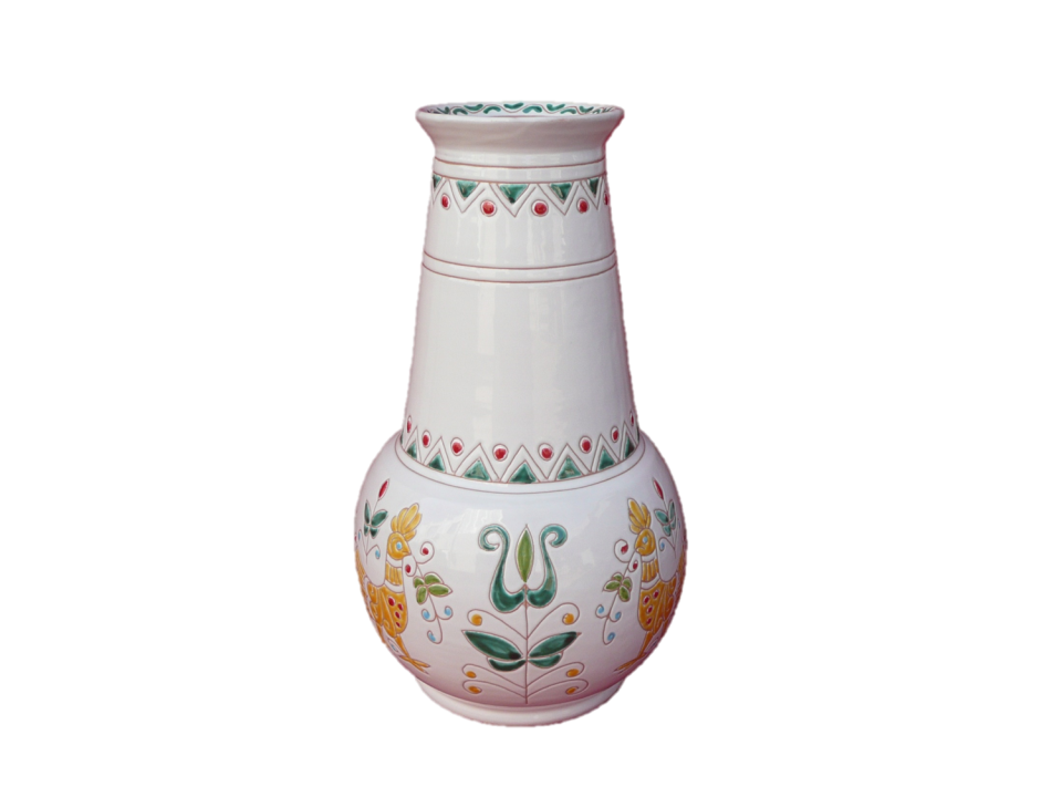 Andrea Farci, tradizione e colore in questa vaso decorativo con motivo "pavoncella sarda"